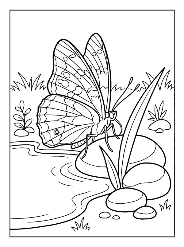 Emperor at the Puddle — printable black-and-white coloring sheet