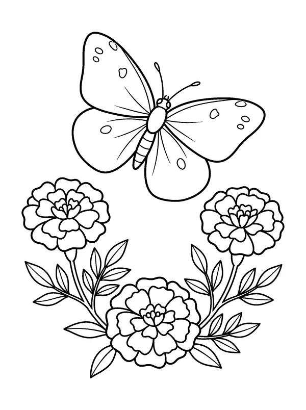 Sulphur and Marigolds — printable black-and-white coloring sheet
