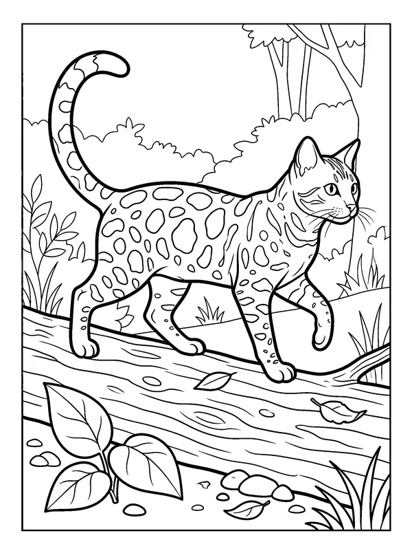 Bengal on a Log — printable black-and-white coloring sheet