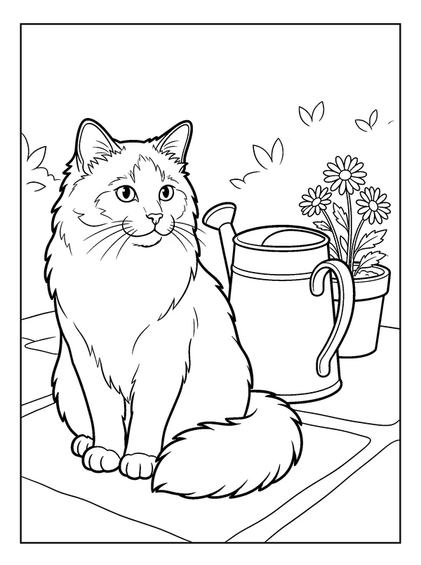 Birman Garden Helper — printable black-and-white coloring sheet