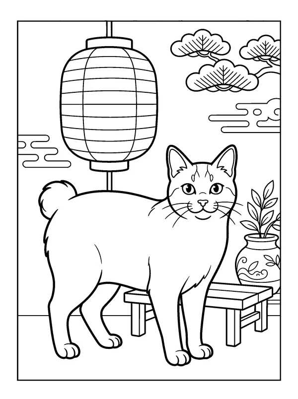 Bobtail and the Lantern — printable black-and-white coloring sheet