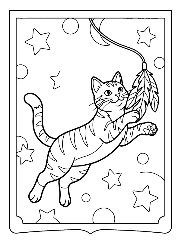 Feather Toy Leap — printable black-and-white coloring sheet