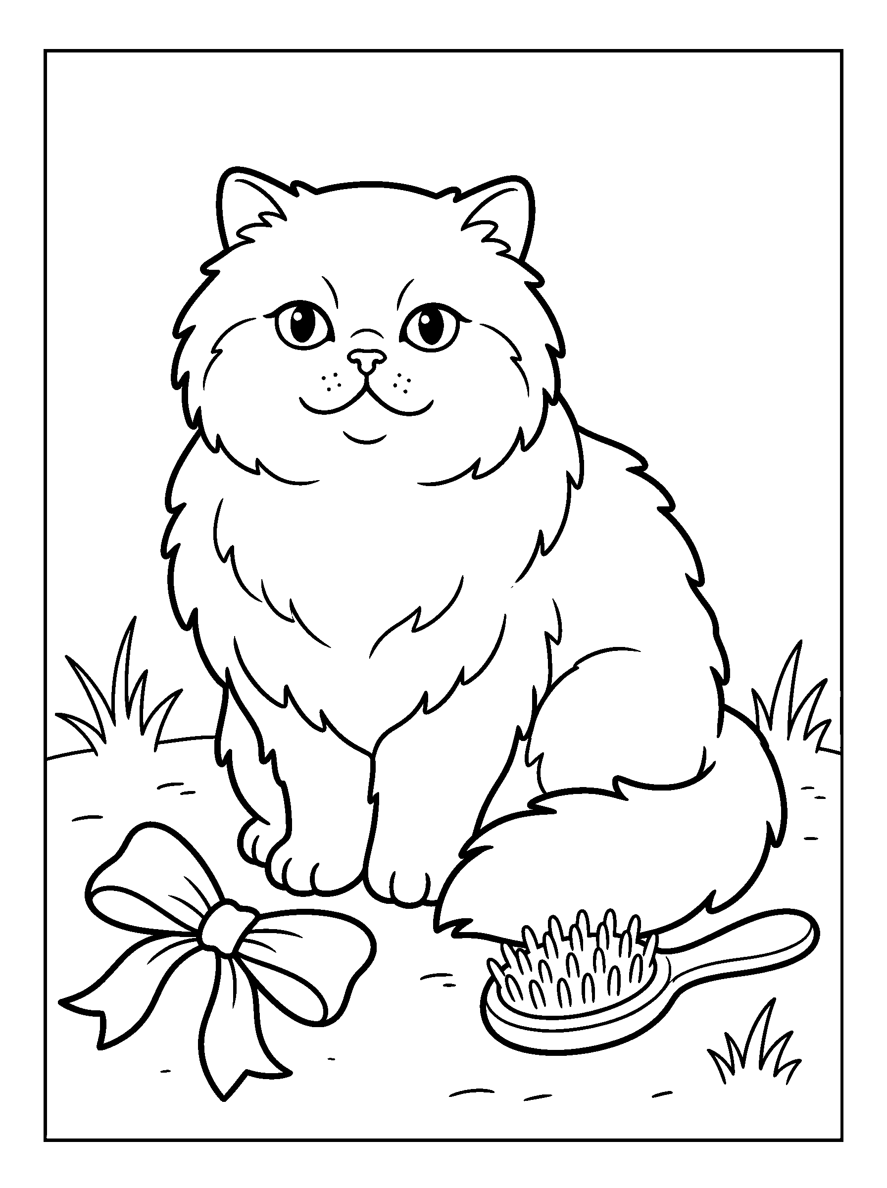 Persian with a Ribbon — full black-and-white printable coloring page