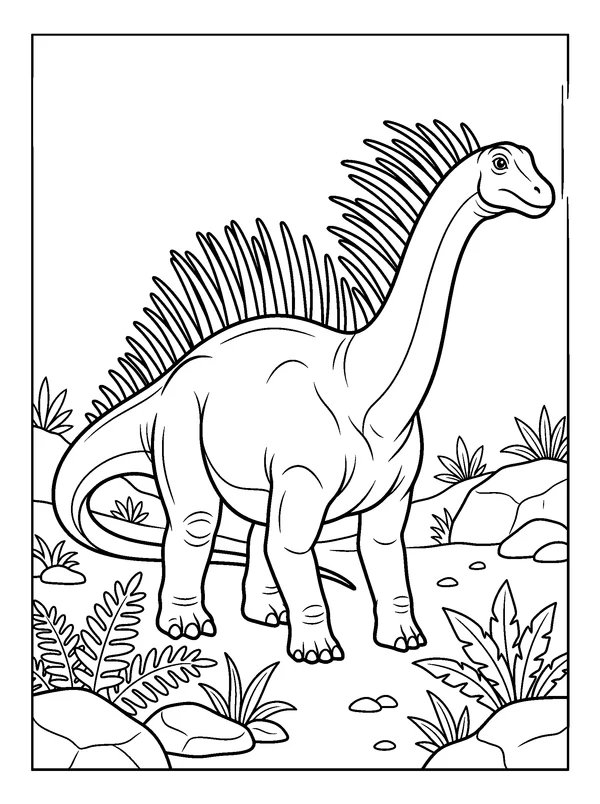 Amargasaurus Fern Valley — printable black-and-white coloring sheet