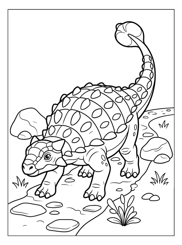 Ankylosaurus Rocky Trail — printable black-and-white coloring sheet