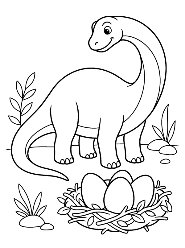Apatosaurus Nest Watch — printable black-and-white coloring sheet