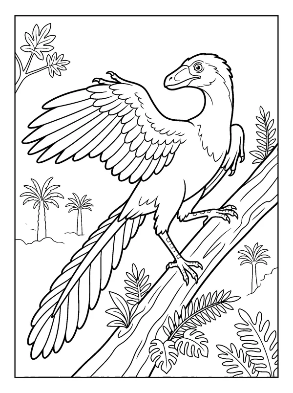 Archaeopteryx Perch — printable black-and-white coloring sheet