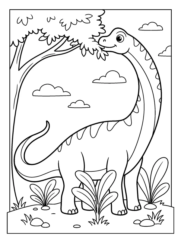 Brachiosaurus Breakfast — printable black-and-white coloring sheet