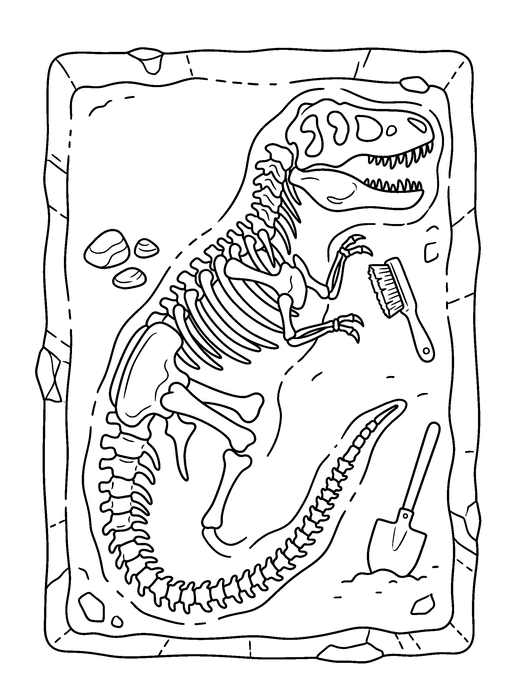 Dinosaur Fossil Discovery — full black-and-white printable coloring page