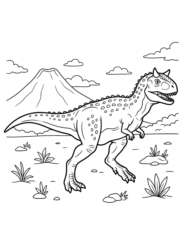 Carnotaurus on the Plain — printable black-and-white coloring sheet