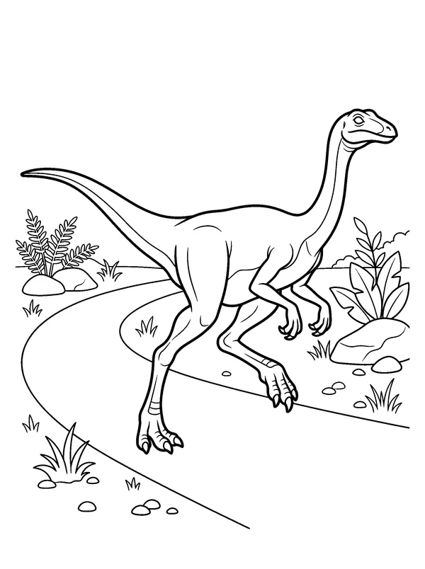 Gallimimus on the Run — printable black-and-white coloring sheet