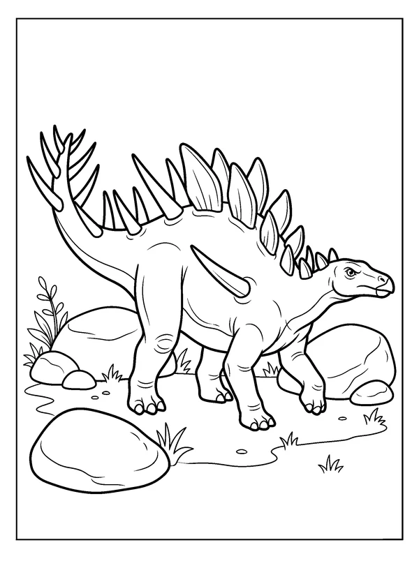 Kentrosaurus Stone Path — printable black-and-white coloring sheet