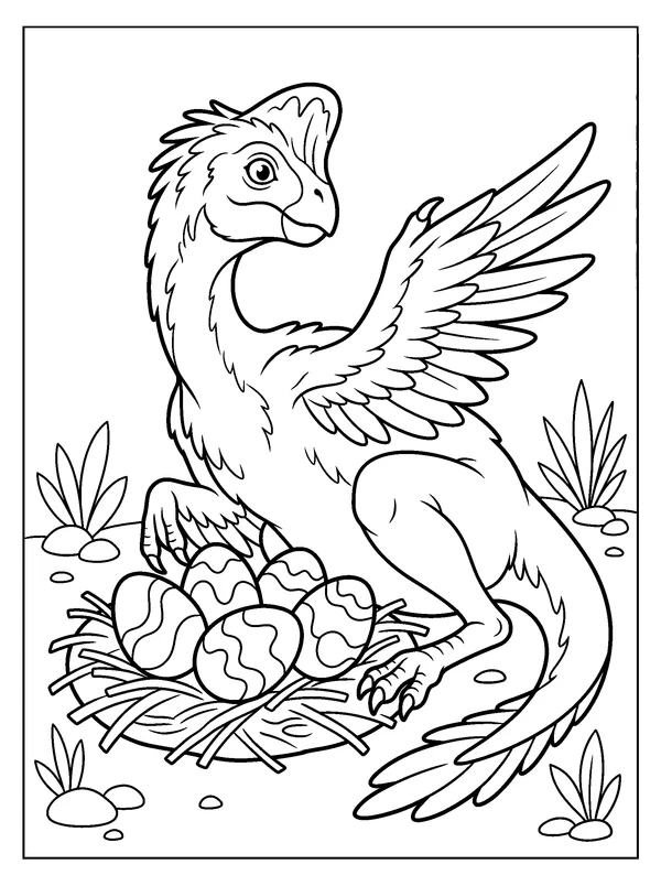 Oviraptor Egg Circle — printable black-and-white coloring sheet