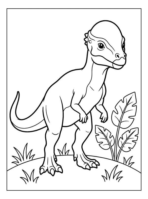 Pachycephalosaurus Hilltop — printable black-and-white coloring sheet