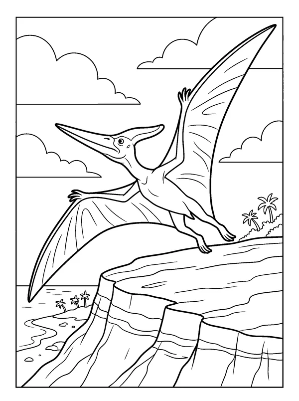 Pteranodon Gliding — printable black-and-white coloring sheet