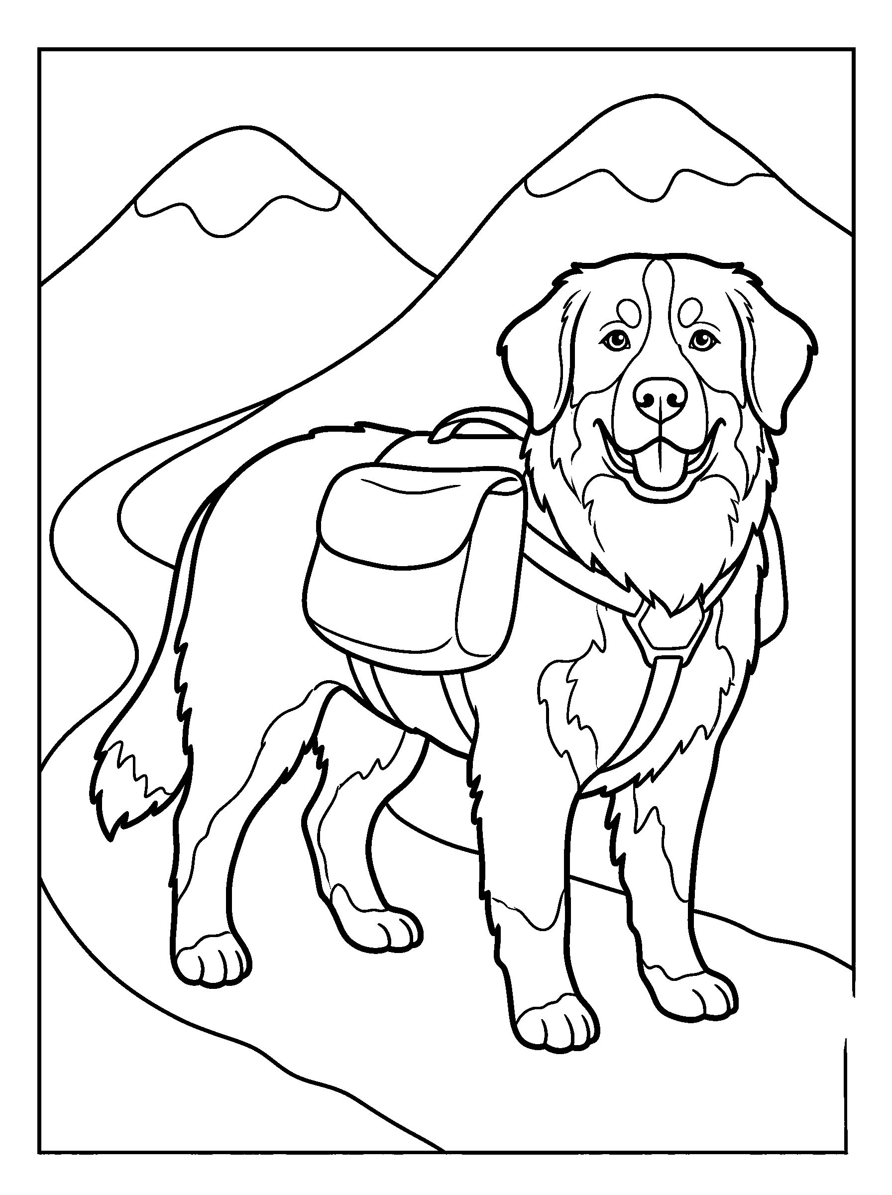 Mountain Dog Trail — full black-and-white printable coloring page