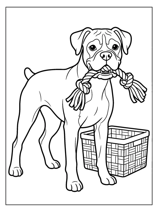 Boxer Rope Toy — printable black-and-white coloring sheet