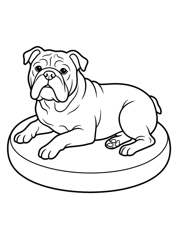 Bulldog Cushion Rest — printable black-and-white coloring sheet