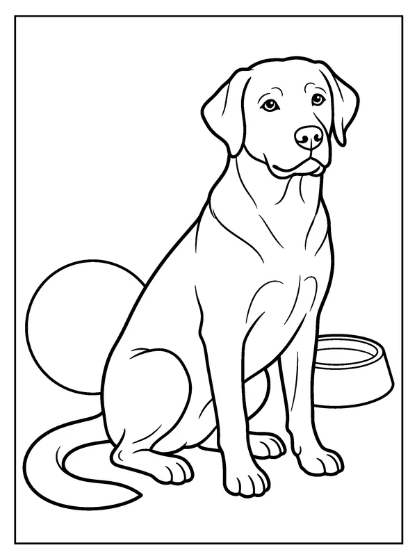 Labrador Ball Break — printable black-and-white coloring sheet