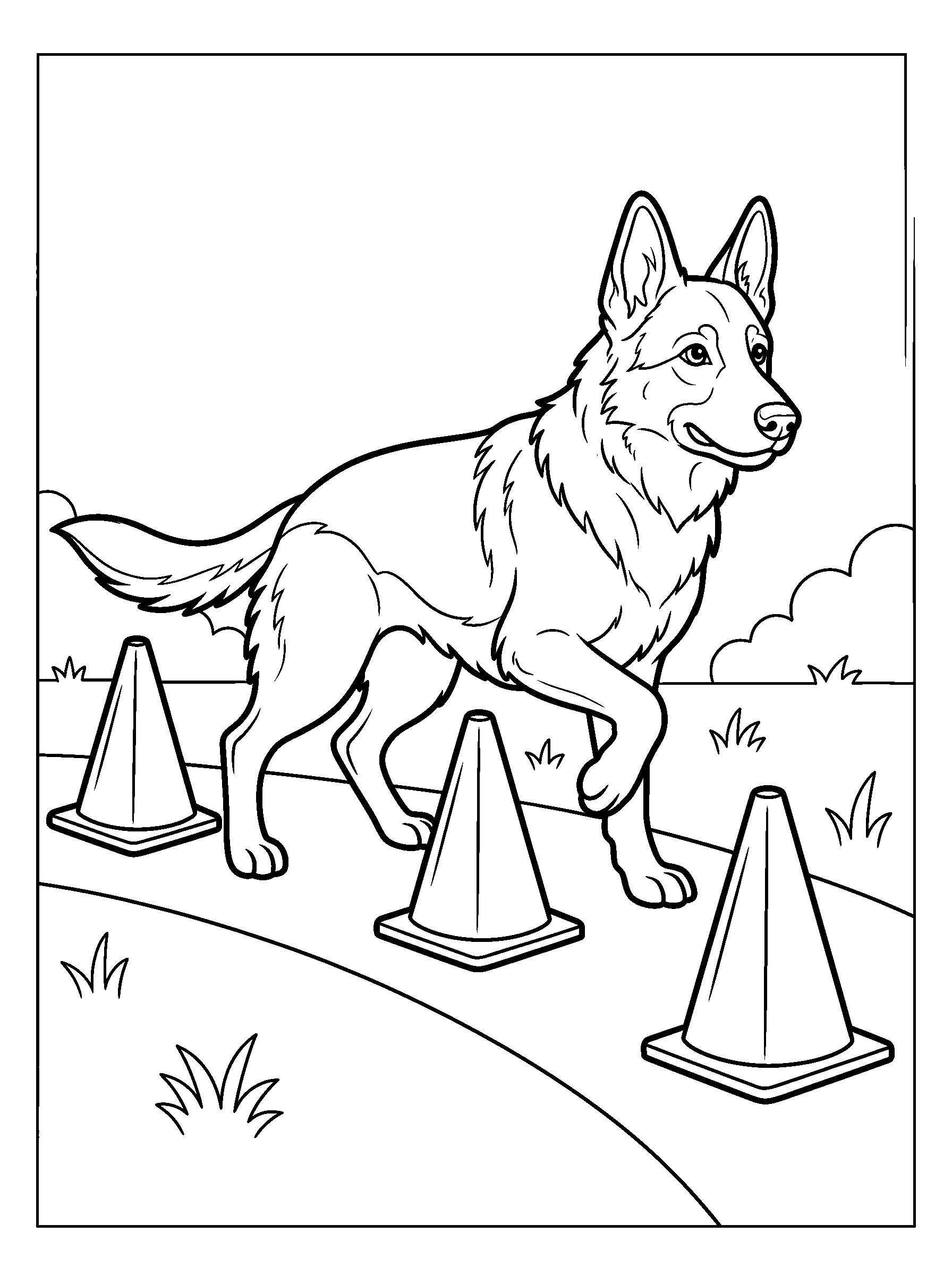 Shepherd Training Course — full black-and-white printable coloring page