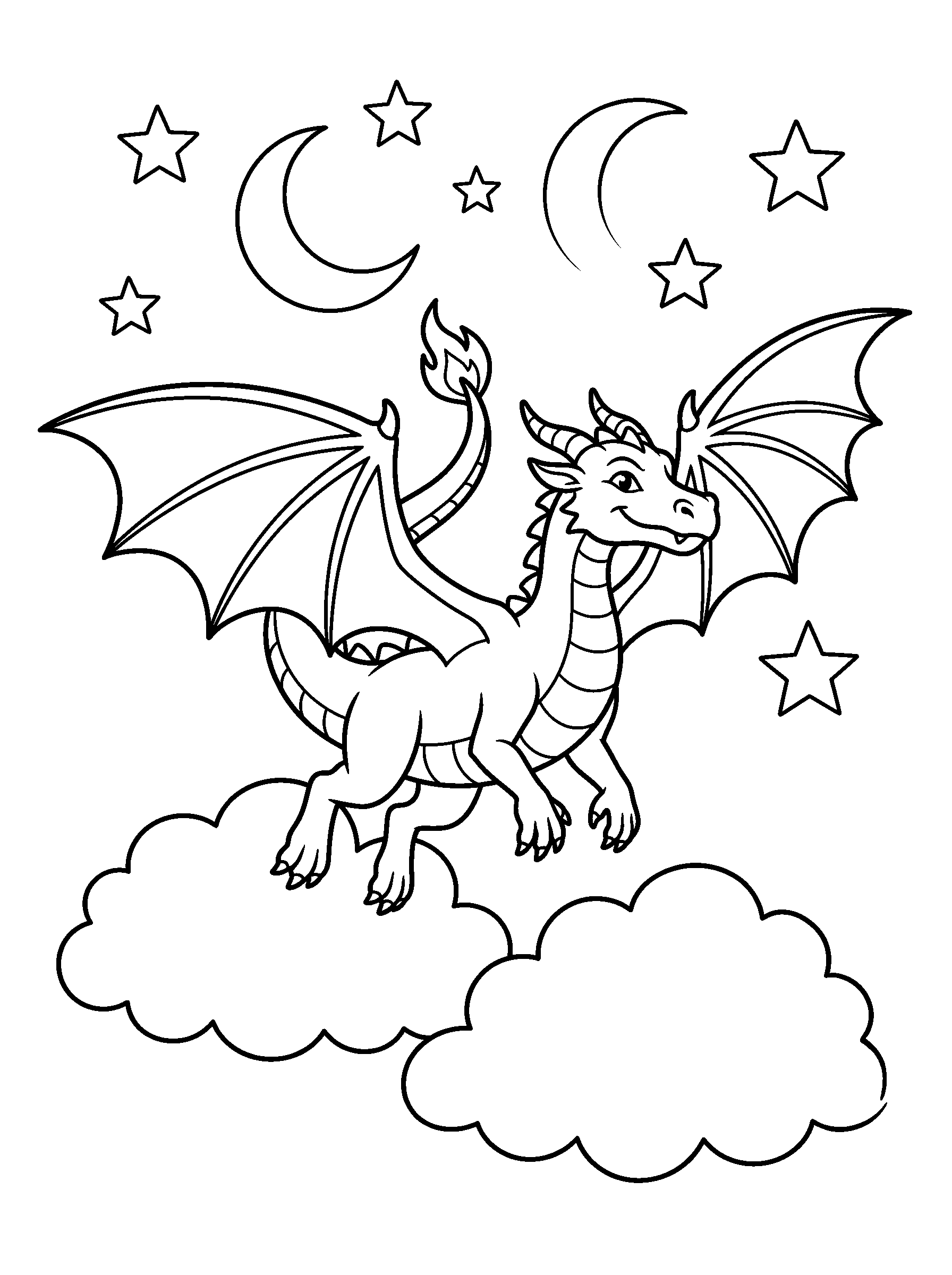 Cloud Dragon — full black-and-white printable coloring page