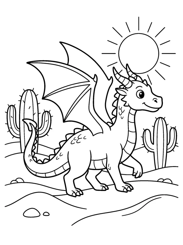 Desert Dragon — printable black-and-white coloring sheet