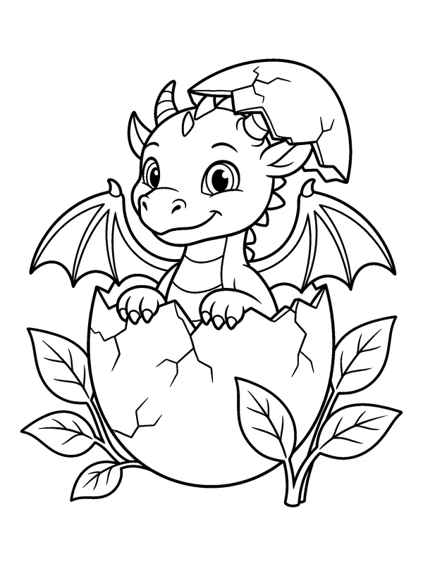 Dragon Hatchling — printable black-and-white coloring sheet