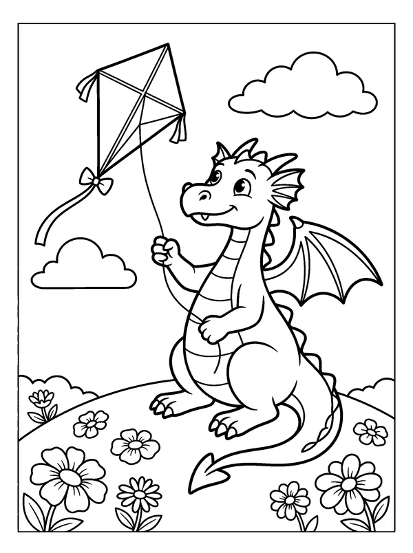 Dragon Kite Day — printable black-and-white coloring sheet