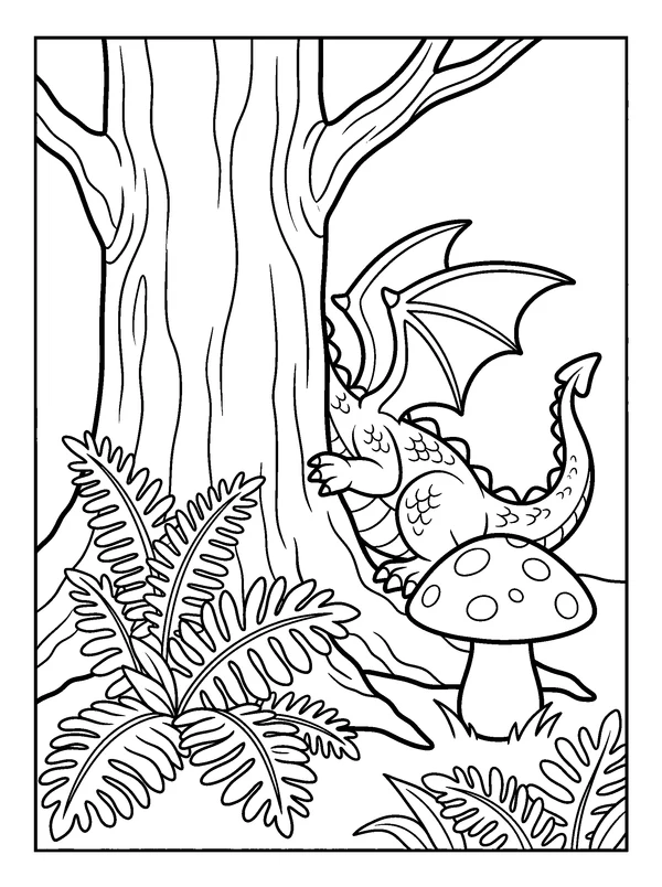 Forest Dragon — printable black-and-white coloring sheet