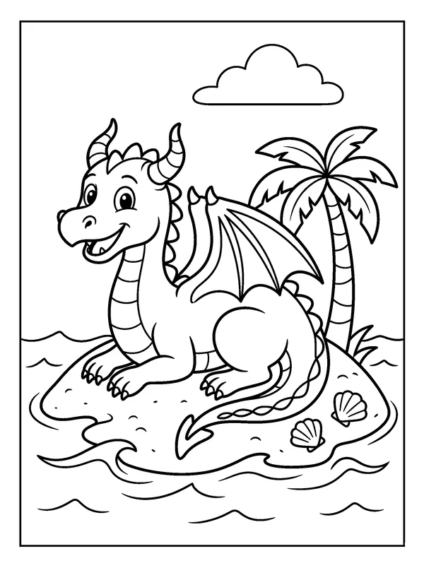Island Dragon — printable black-and-white coloring sheet