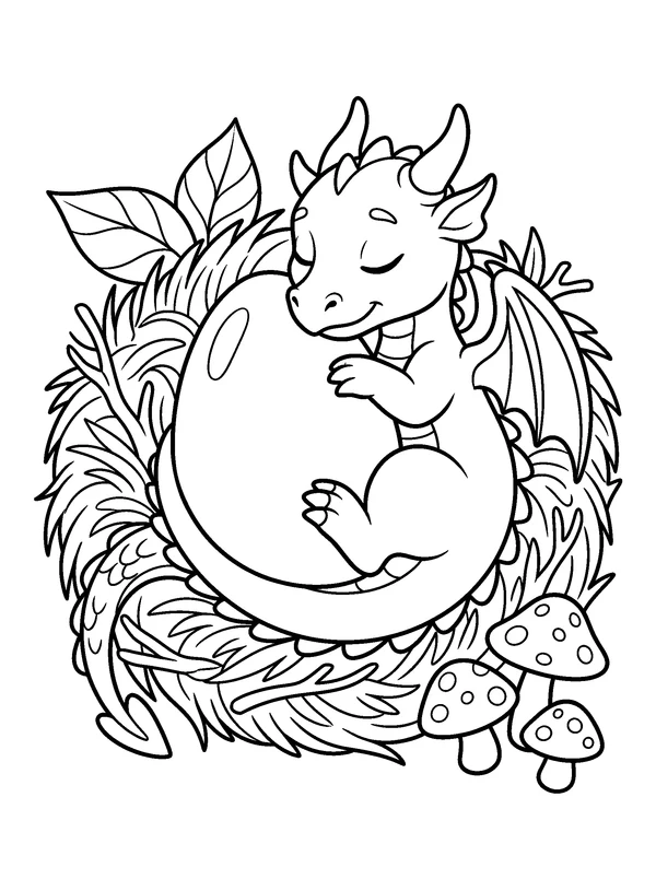 Sleepy Dragon — printable black-and-white coloring sheet