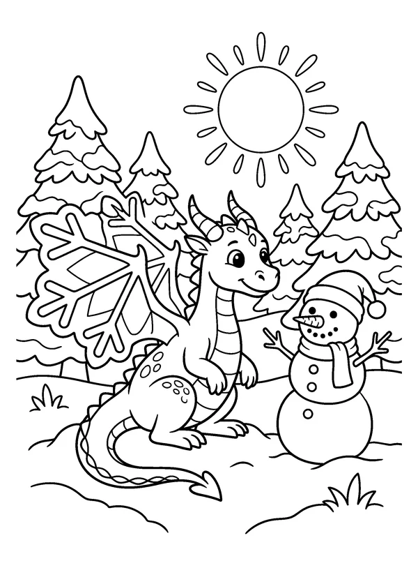 Snow Dragon — printable black-and-white coloring sheet