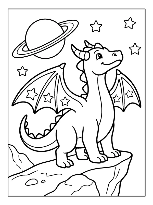 Star Dragon — printable black-and-white coloring sheet