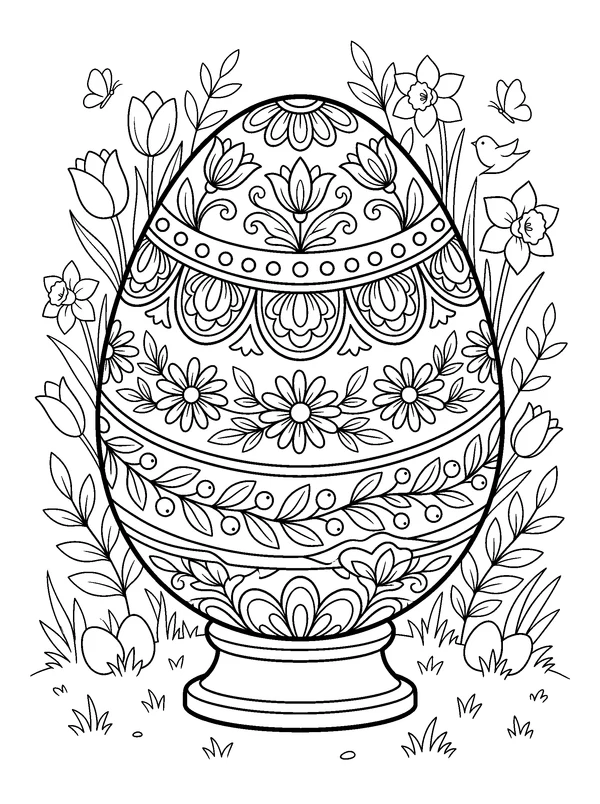 Decorative Easter Egg on a Stand — printable black-and-white coloring sheet