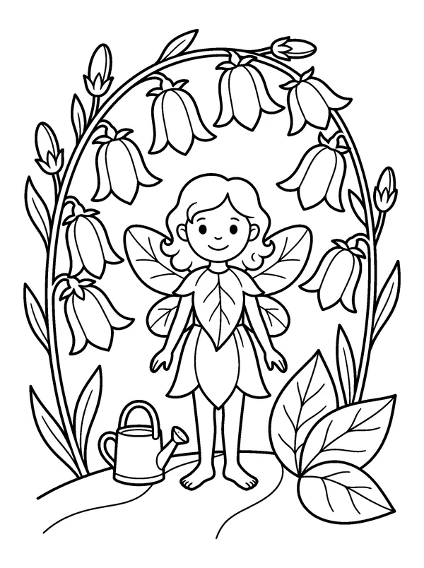Bluebell Fairy — printable black-and-white coloring sheet