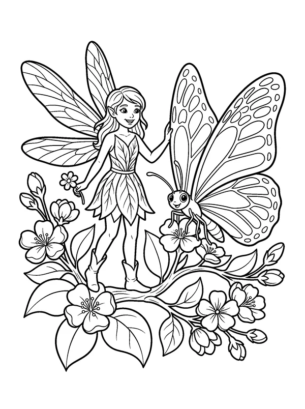 Butterfly Fairy — printable black-and-white coloring sheet