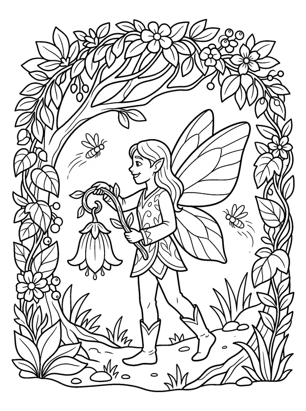 Lantern Fairy — printable black-and-white coloring sheet