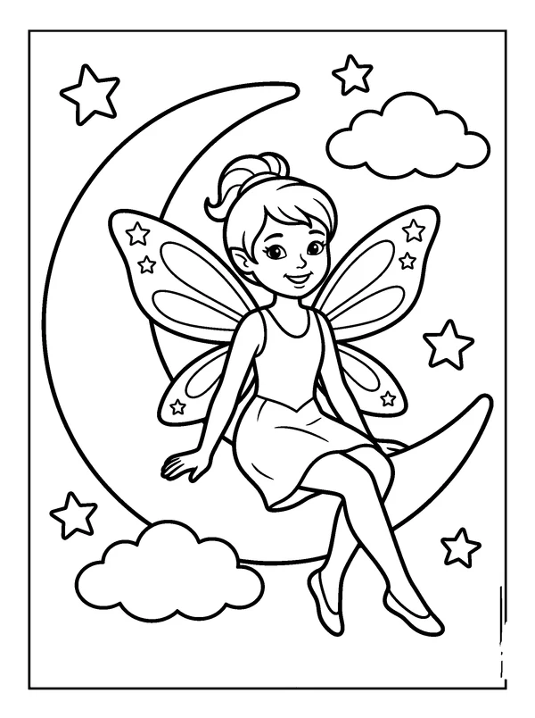 Moon Fairy — printable black-and-white coloring sheet