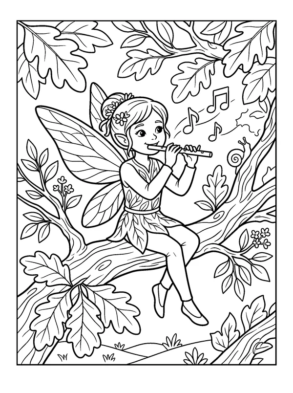 Music Fairy — printable black-and-white coloring sheet
