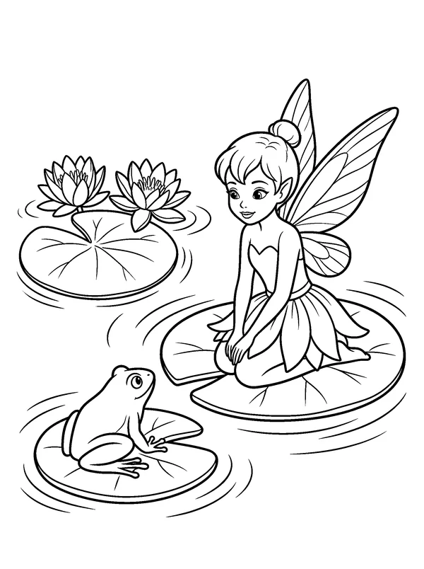 Pond Fairy — printable black-and-white coloring sheet