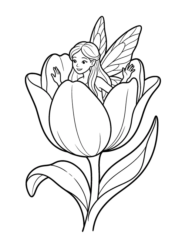 Tulip Fairy — printable black-and-white coloring sheet