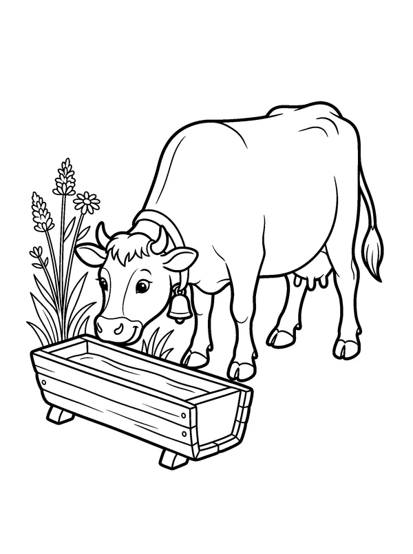 Bell Cow in the Meadow — printable black-and-white coloring sheet