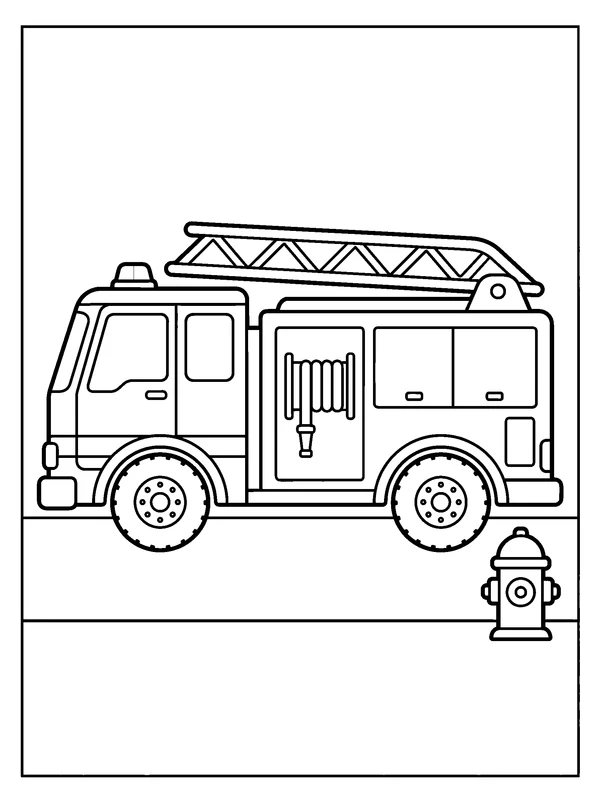 Fire Truck — printable black-and-white coloring sheet