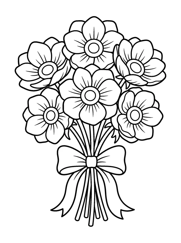 Anemone Bouquet — printable black-and-white coloring sheet