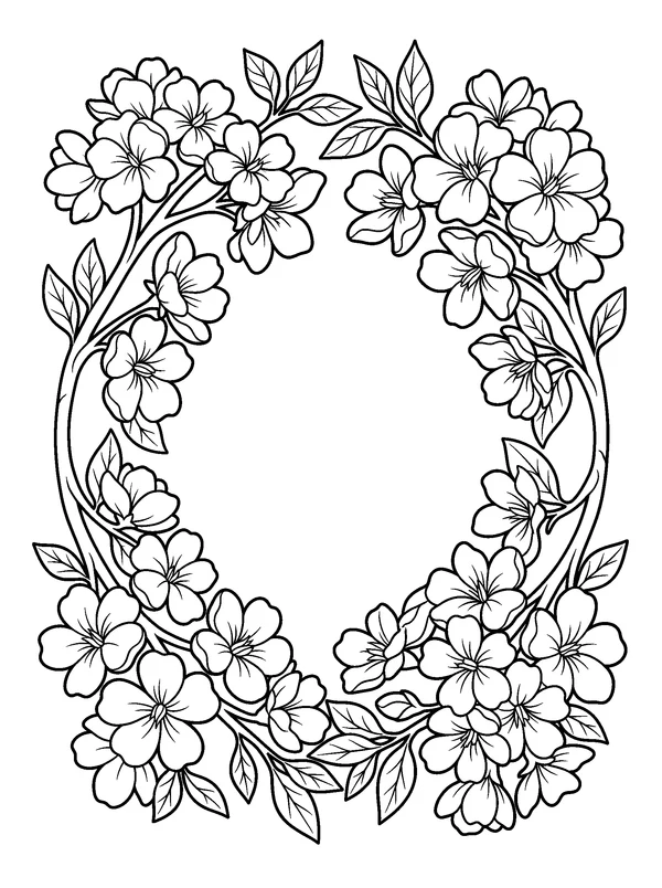 Cherry Blossom Arch — printable black-and-white coloring sheet
