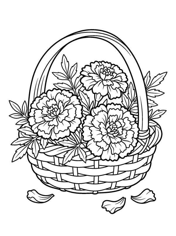 Marigold Basket — printable black-and-white coloring sheet