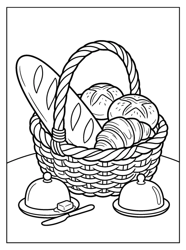 Bread Basket — printable black-and-white coloring sheet