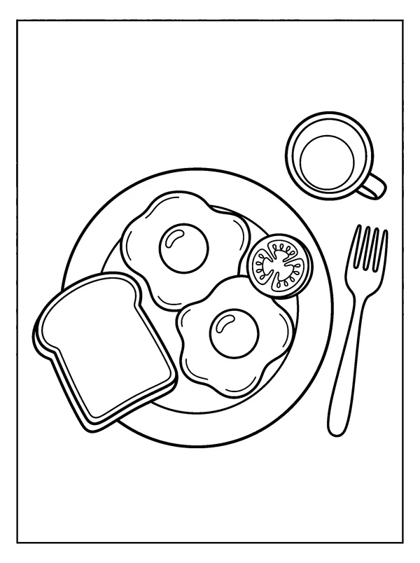 Breakfast Eggs — printable black-and-white coloring sheet