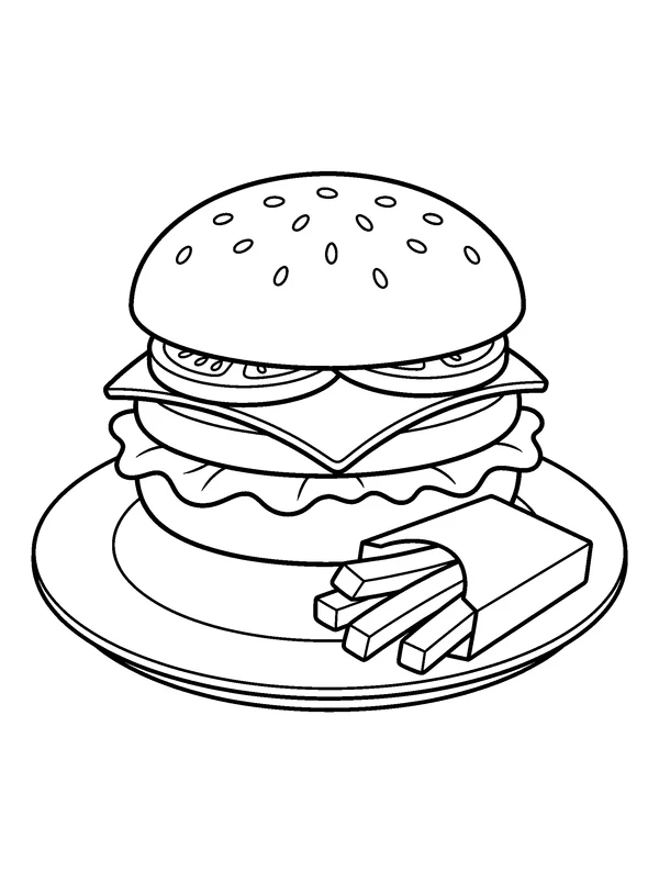 Burger Meal — printable black-and-white coloring sheet