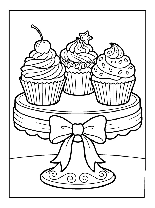 Cupcake Bakery — printable black-and-white coloring sheet